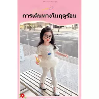 ชุดเดรสเสื้อยืดน่ารักสำหรับเด็กผู้หญิงฤดูร้อน แฟชั่นหวาน ผ้าตาข่ายปะติดปะต่อ ลายจุดใหม่ แขนสั้น