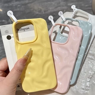 Simple Candy สี Wave ริ้วรอยเคสโทรศัพท์สําหรับ iPhone 17 16 15 14 13 12 11 Pro Max Plus Luxury Glossy Ruffle น้ํา Ripple