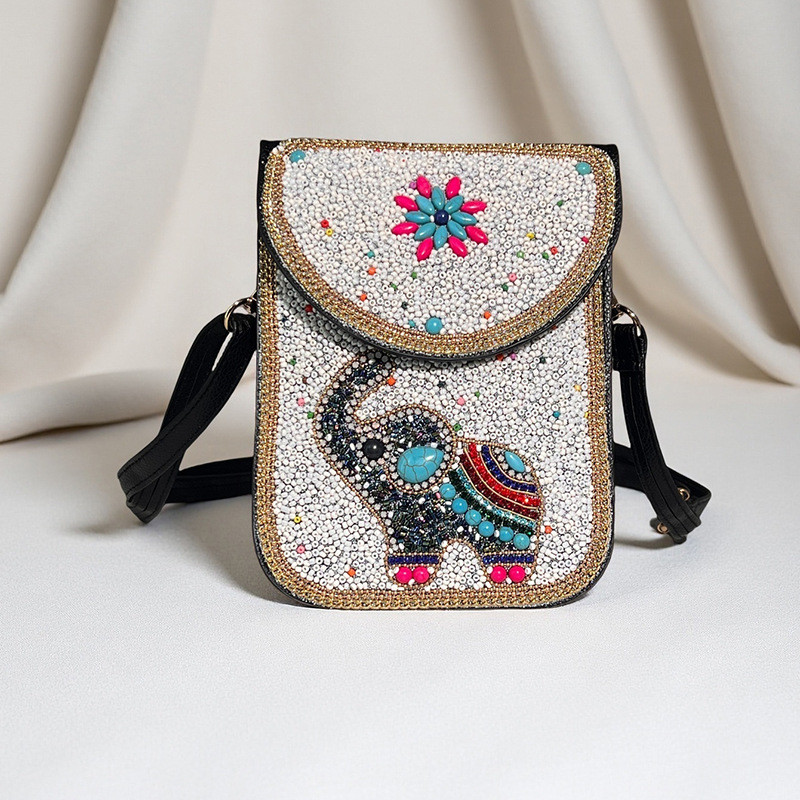 Bohemian Ladies Mobile Phone Bag Tourist ของที่ระลึก Retro Heavy Industry กระเป๋าสะพายลูกปัดข้าว