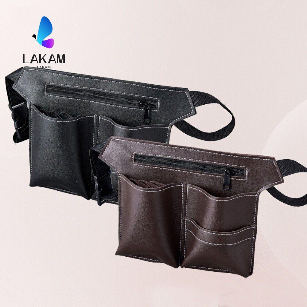 LAKAM กระเป๋ากรรไกรตัดผม กระเป๋าทําผมหนัง Pu แบบถอดได้ ที่วางเครื่องมือตัดผมผู้ชาย พกพาสะดวก คาดเอวได้