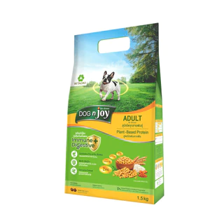 อาหารสุนัข Dog n joy [1.5 กิโลกรัม] ด็อกเอ็นจอย ขนาด 1.5 กิโลกรัม มีกรดอะมิโนที่จำเป็นต่อสุนัข