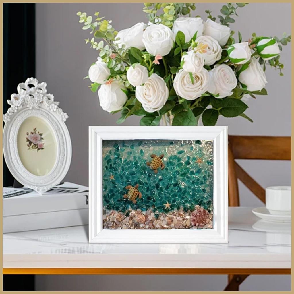 Sea Glass Decor Handmade Wall Art ทําชุดสีขาวกรอบ Sea Glass ห้องน้ํา Art ตกแต่ง Sea Glass งานศิลปะ w