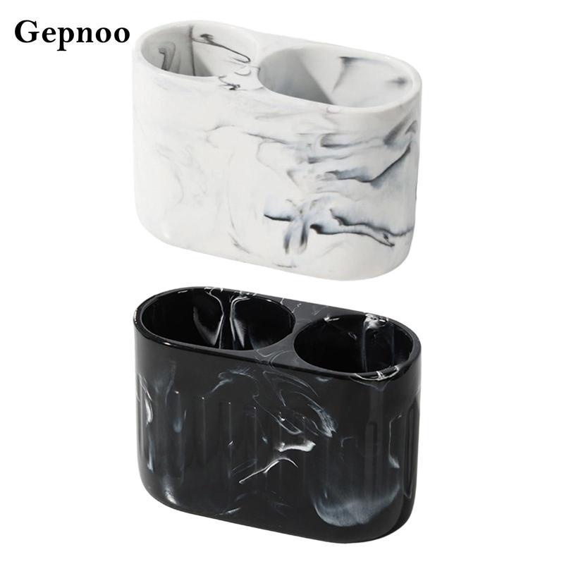 [Gepnoo] ที่ใส่แปรงสีฟันลายหินอ่อน ช่องคู่ เก็บยาสีฟัน แปรงแต่งหน้า มีดโกน ทําความสะอาดง่าย
