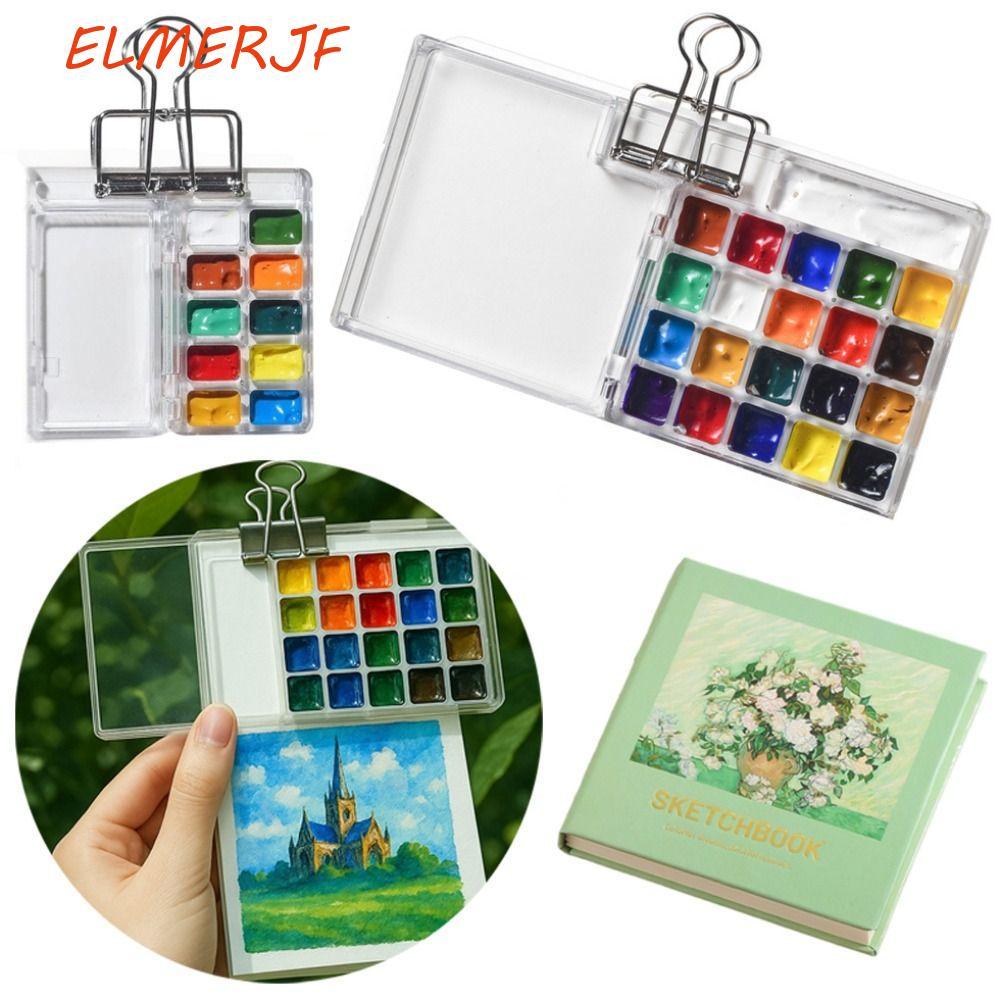 ELMERJF จานสีสีน้ํา,กล่องสีขนาดเล็กแบบพับได้,ภาพวาดศิลปะ Supplie 10/21 ตารางกันน้ําแบบพกพาภาพวาดถาดศิลปิน