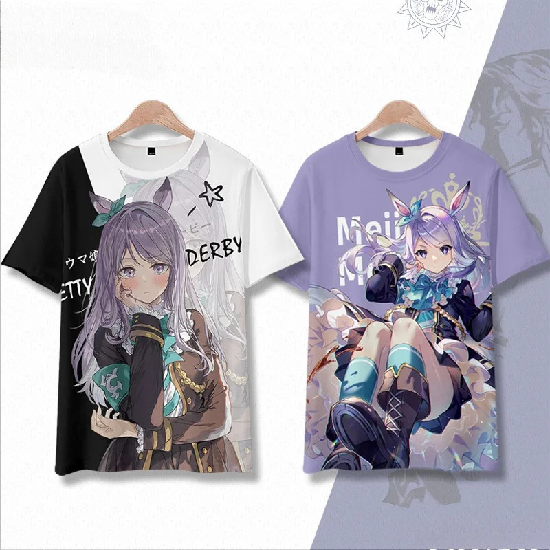 เสื้อยืดเกมญี่ปุ่น Umamusume Mejiro McQueen ลายอนิเมะ สำหรับผู้ชายและผู้หญิง เสื้อยืดแขนสั้น ไซส์ใหญ