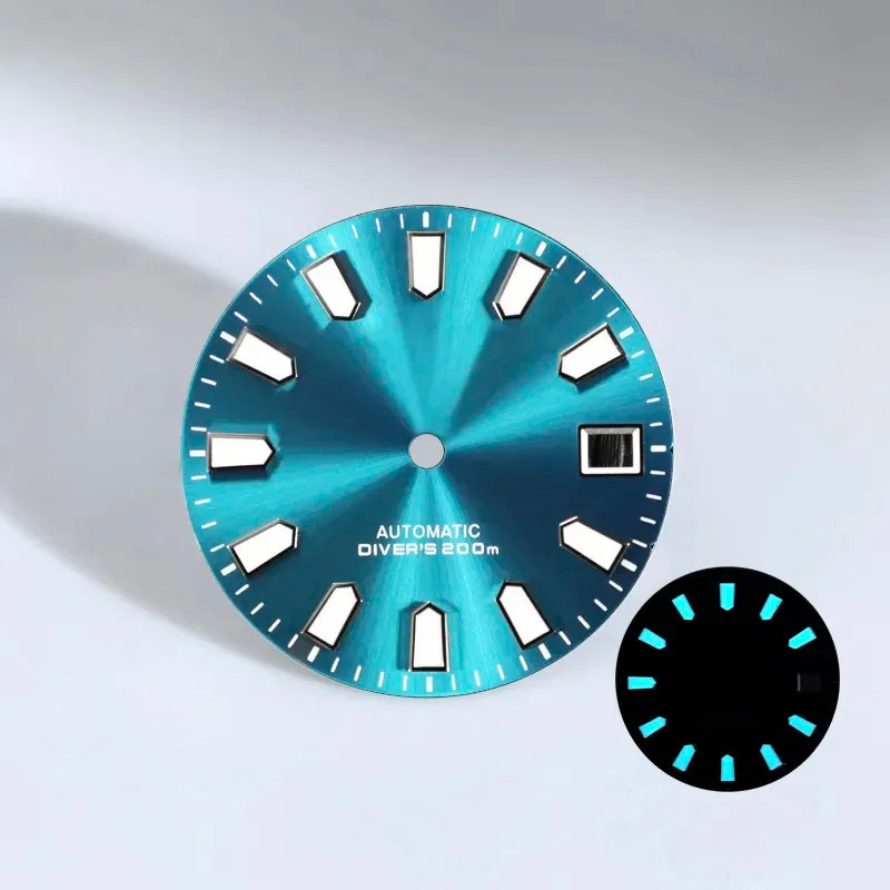 Sunburst 28.5 มม.BGW9 Lume สําหรับ NH35/36/4R การเคลื่อนไหว SKX007 โลโก้ที่กําหนดเองข้อความดัดแปลงนา