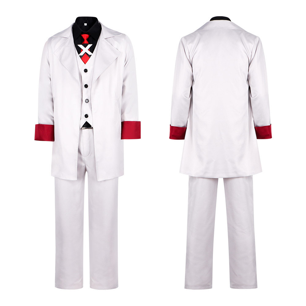 Cosplay costume of a hero from a 2D anime, performance outfit for a comic convention, white suit for