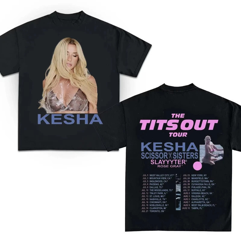 เสื้อยืดคอนเสิร์ตใหม่ของ Kesha ปี 2026, เสื้อยืดทัวร์ Kesha The Tits Out, เสื้อหรูหราสำหรับทุกเพศ, ส