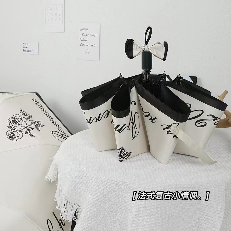 ✨自动三折晴雨伞数码折叠伞黑胶防紫外线防晒遮阳玫瑰太阳伞 TyHC5Rw88p0301