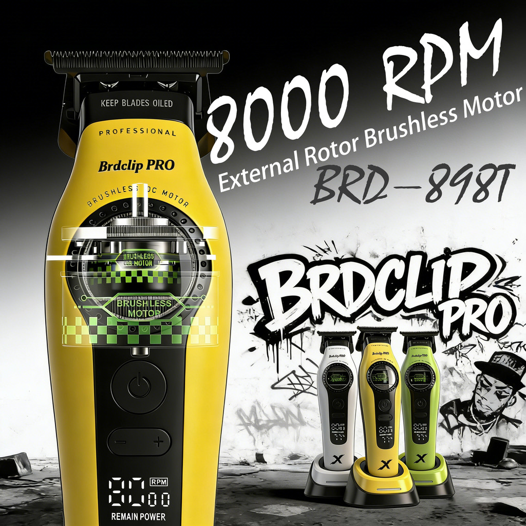 BRDCLIP ภายนอกโรเตอร์มอเตอร์ไร้แปรง 898T ไฟฟ้าผม trimmer DLC ใบมีด 8000RPM พร้อมแท่นชาร์จ Salon เครื่องมือทําผม