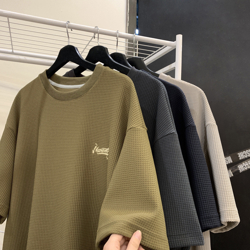 UM5N 230g Heavy Waffle เสื้อยืดครึ่งแขนผู้ชาย ลาย.streetwear ทรงOVERSIZE ดีไซน์ย้อนยุคอเมริกัน สำหรั