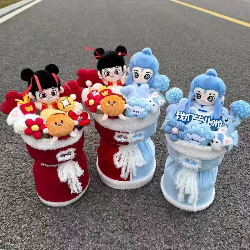 Creative Nezha Ao Bing ตุ๊กตาช่อดอกไม้ตุ๊กตาของขวัญสําหรับสาวแฟนวันเกิดสําเร็จการศึกษา Photo ของขวัญ