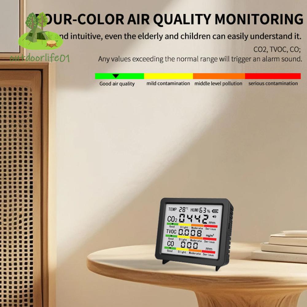 Ღ เครื่องตรวจจับคุณภาพอากาศ TVOC ความชื้นอุณหภูมิ CO CO2 การตรวจจับแบบพกพา CO2 Monitor สําหรับรถยนต์บ้านพืชและสัตว์เลี้ยง