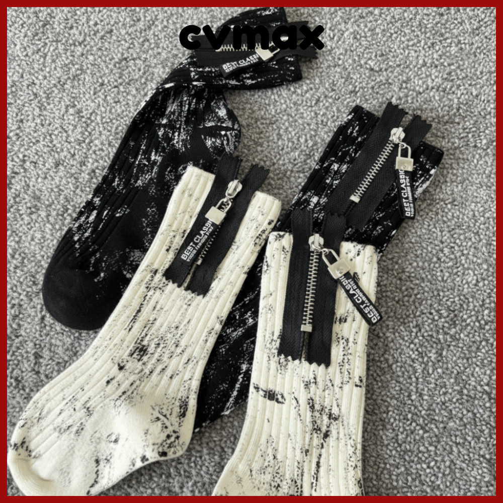 ถุงเท้าซิป CVMAX มิดทูบโซคส์แบบซิป สีสเปรย์อินเทรนด์ Splash Ink Heavy Industry Metal เหมาะสำหรับทั้ง