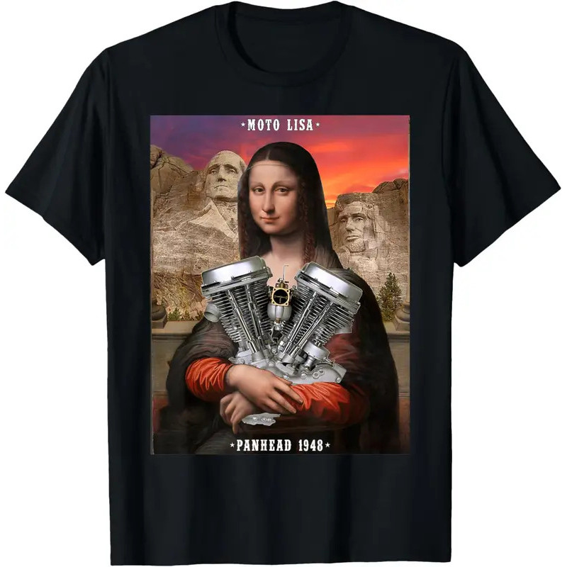 The latest t-shirt - HD Panhead VTwin Motorcycle Moto Lisa Vintage Mona Lisa USA T-Shirt
