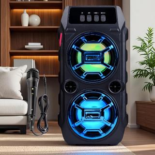 Tonies 666 Speaker Bluetooth Karaoke Portable Nirkabel Full Bass Bonus Microfon Lampu RGB