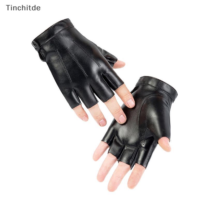 [Tinchitde] Fingerless Men Gloves PU Leather Motor Punk Gloves Male Mittens Half Finger Outdoor Mens