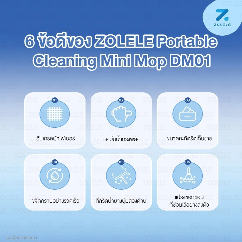 ZOLELE DM01 ไม้ม็อบถูพื้น Mini Mop หัวหมุน 180 องศา พกพาได้ thumbnail 4