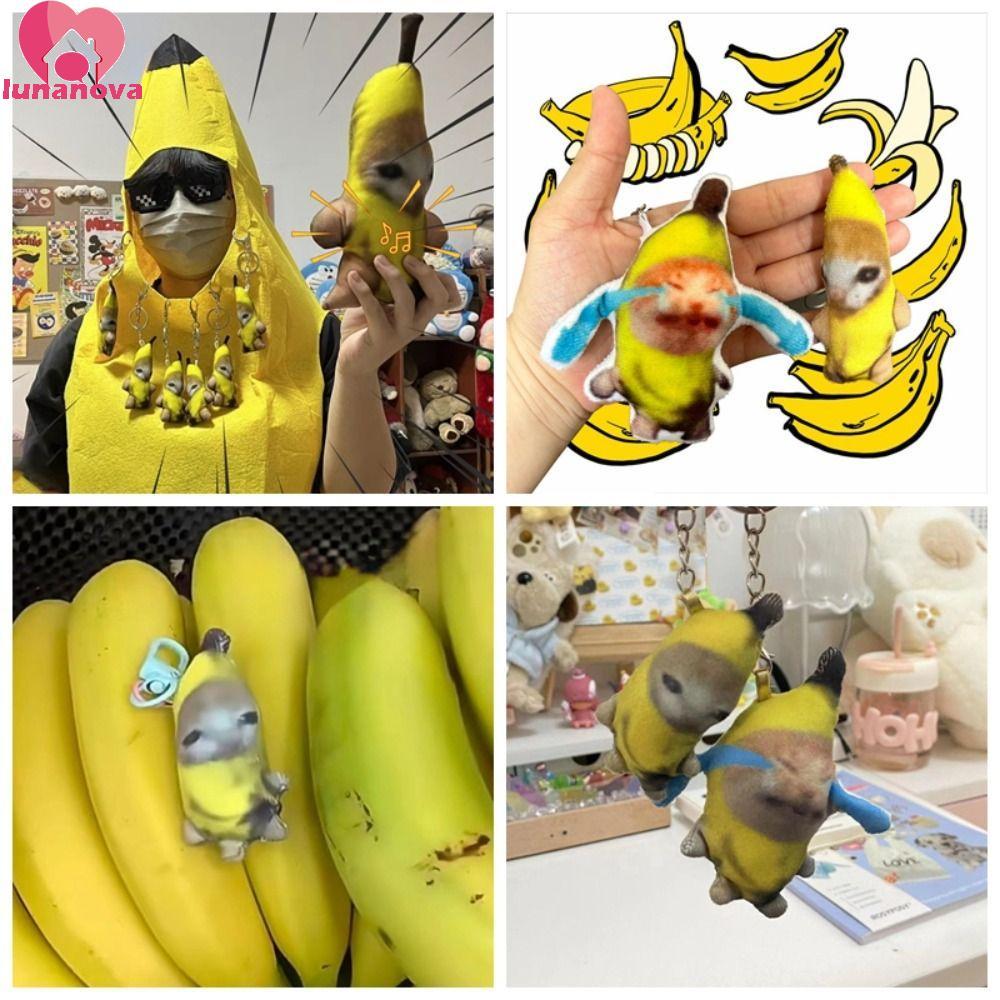 LUNANOVA Banana Cat Doll Pendant, Banana Cat Doll with Sound Crying Sound Banana Cat Keychain, Cute 
