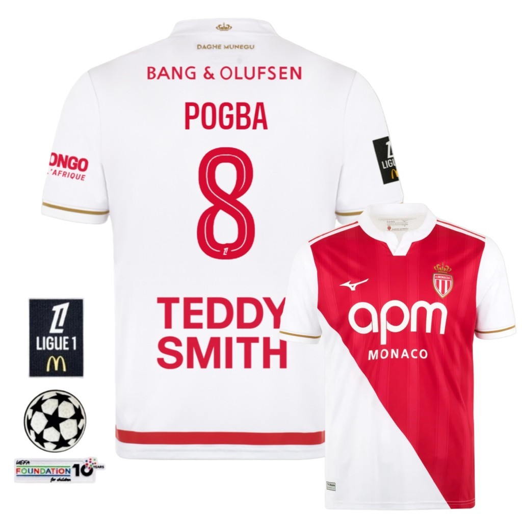 S-XXXXL Monaco 2025/26 Fans Edition Mens Home Shor Sleeves Football Jersey เสื้อยืดพร้อม #8 ป๊อกก้า