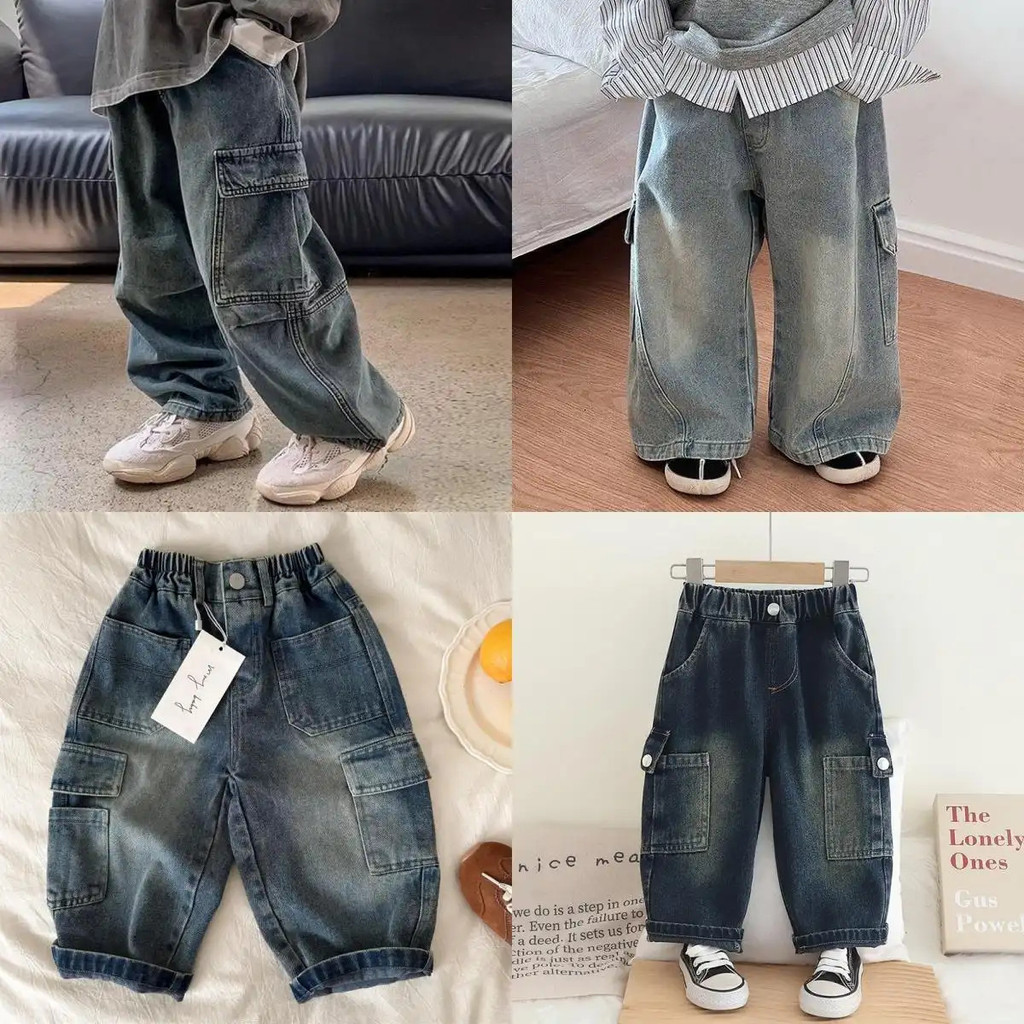 TH Loose Fit Overall Jeans.เหมาะสําหรับเด็กอายุ 2-10 และวัยรุ่นเด็กชายโดยเฉพาะหลวมสบายทําจากผ้ายีนส์