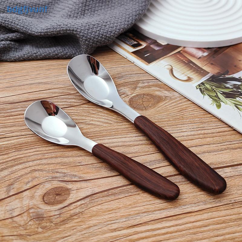 BDGF ช้อนสแตนเลสเลียนแบบลายไม้ Handle Home Kitchen Tableware อาหารเย็นขนมหวานข้าวช้อนซุป Gadgets TH