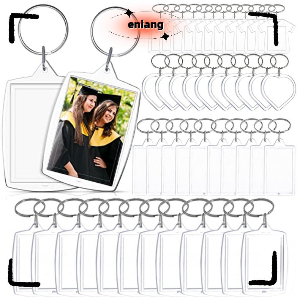 ENIANG 5 ชิ้นกรอบรูปพวงกุญแจ, Snap-In Custom ใส่ Photo Blank พวงกุญแจ, ทนทานอะคริลิคจี้พู่โปร่งใสพวง
