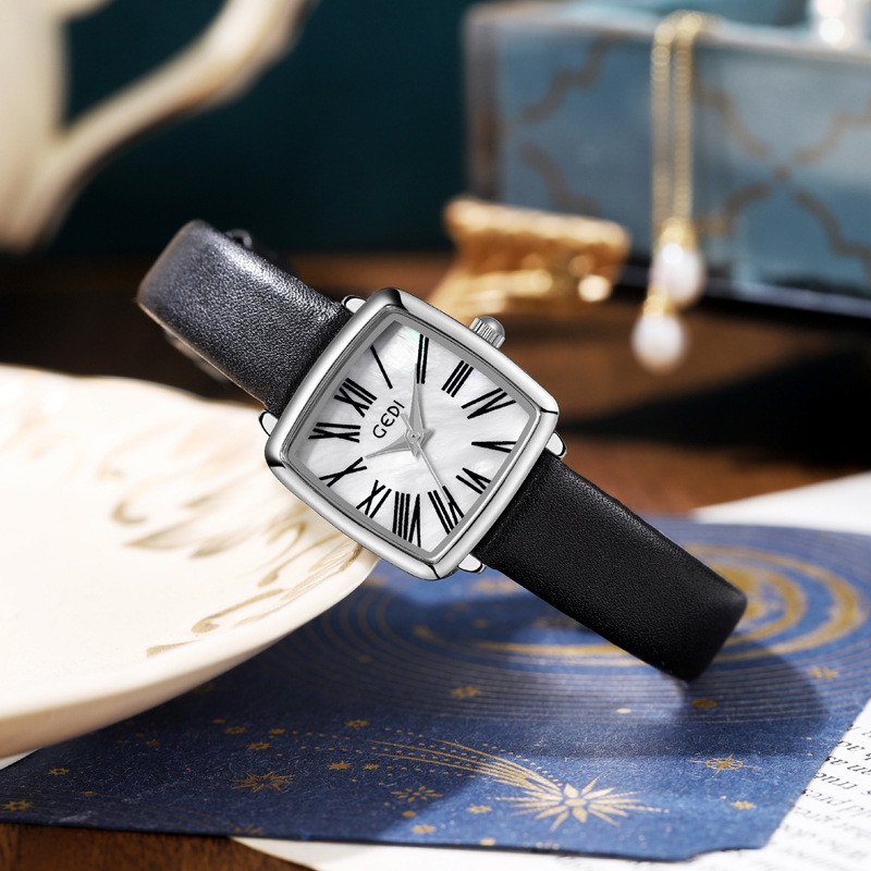 Gedi luxury mother-of-pearl women's wristwatch, vintage high-value square dial women's watch, high-e