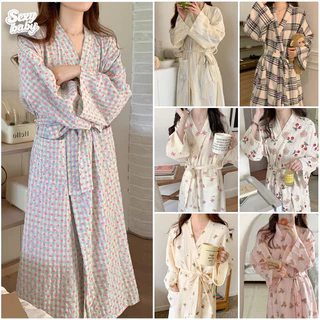 🩷sexy baby🩷แขนยาว ชุดนอนผู้หญิง สไตล์เสื้อคลุมอาบน้ำ ผ้าใส่สบาย รัฟเฟิล ชุดอยู่บ้าน สไตล์หลากหลาย พร้อมส่งจากไทย