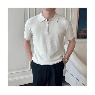 【Houch พร้อมส่ง COD】เสื้อโปโลผู้ชายสีทึบปกเสื้อซิปกีฬาแขนสั้นฤดูร้อนสบาย ๆ สบาย ๆ