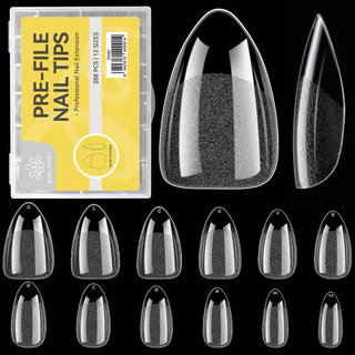 【Local】BORN PRETTY เล็บปลอมอัลมอนด์สั้น Matte 288 ชิ้น 12 ขนาด Pre-shape ใส พร้อมฐานคลุมสําหรับคลุมทั้งหมด