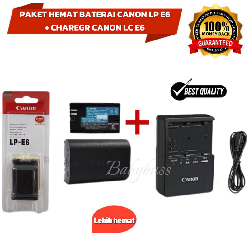 PAKET HEMAT CANON BATTERY BATERAI LP-E6 + CHARGER CANON LC E6 Compatible for LPE6 FOR 60D 70D 80D 7D