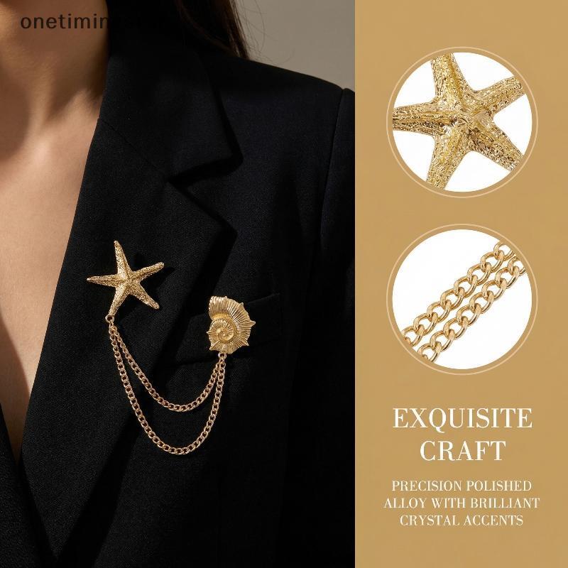 Onetimingstar แฟชั่นปลาดาวและสังข์รูปร่างปกโซ่เข็มกลัด sel เข็มกลัดเสื้อคอปกตกแต่งปุ่มเข็ม Fit สวมใส