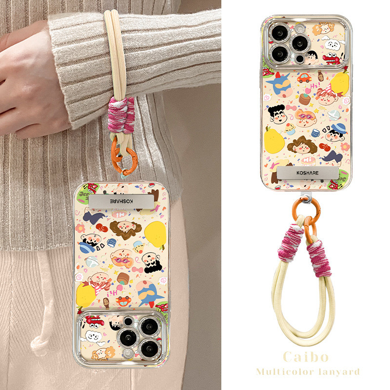 เหมาะสําหรับเคสโทรศัพท์ Apple 15 iPhone14pro Shin-Chan Family Bracket Lanyard 13 Electroplating 6D ห