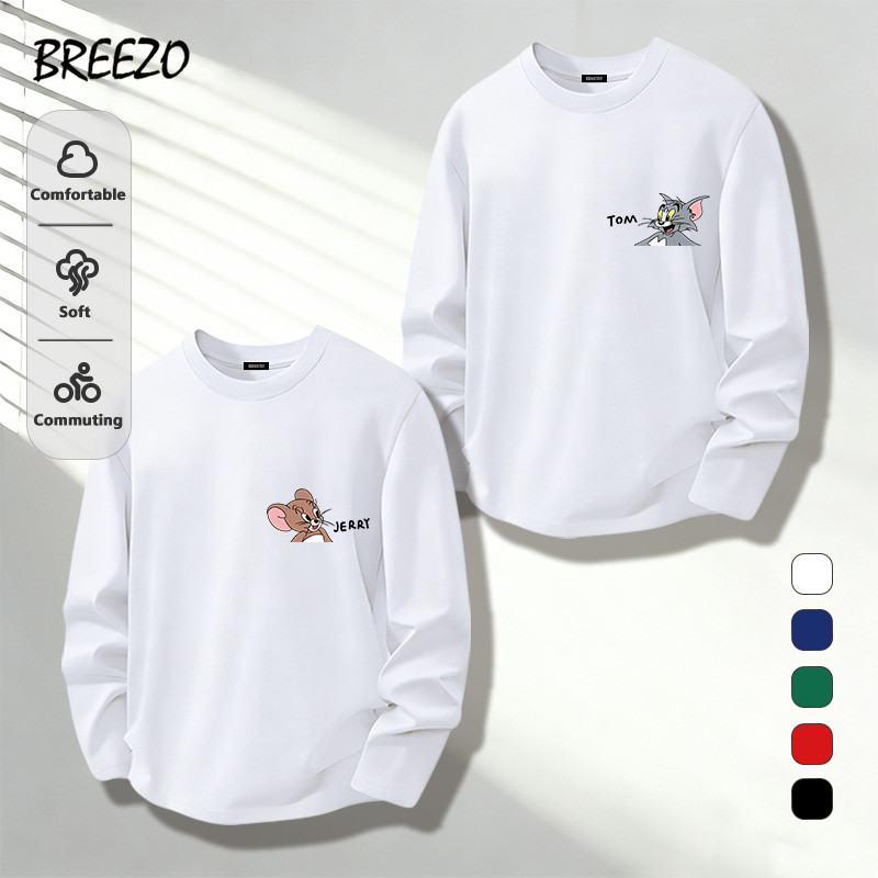 สําหรับผู้ชาย เสื้อยืดคอกลมแขนยาว ใส่สบายตลอดวัน Tom and Jerry พิมพ์ลาย แนวสตรีท ทรงหลวม ไซซ์ S - 3XL