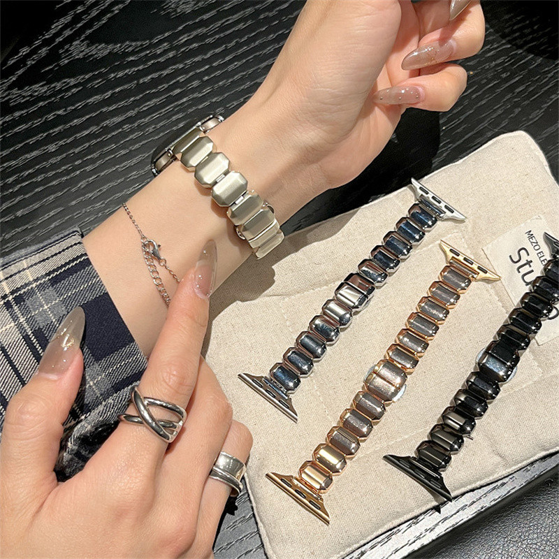 สแตนเลส ลูกบาศก์ สายโลหะสําหรับ Apple Watch Series 11/10/9/8/7/6/5/4/3/2/SE ขนาด 38/40/41/42/44/45/46/49 มม. พร้อม 2 หัวเข็มขัด