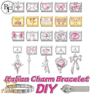 สร้อยข้อมือเพชรชมพูสไตล์อิตาลี ขนาด 9 มิลลิเมตร จากสแตนเลส อ…