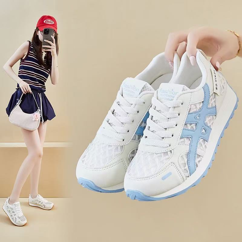 ฤดูร้อนตาข่าย Hollow รองเท้าสีขาวผู้หญิง Breathable Casual Moral การฝึกอบรม All-Match Forrest Gump รองเท้า