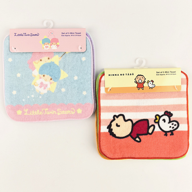 ชุดผ้าเช็ดมือขนาดเล็ก 5 ผืน Sanrio Minna no Tabo Twin Star รุ่น LTF15803 (15 x 15 ซม.)