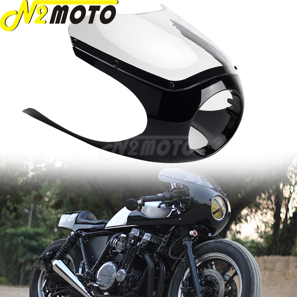 TC 6-1/4" Headlight Half Fairing Windshield Mask Cowl For Ducati Moto Guzzi Bobber Retro Cruiser Caf
