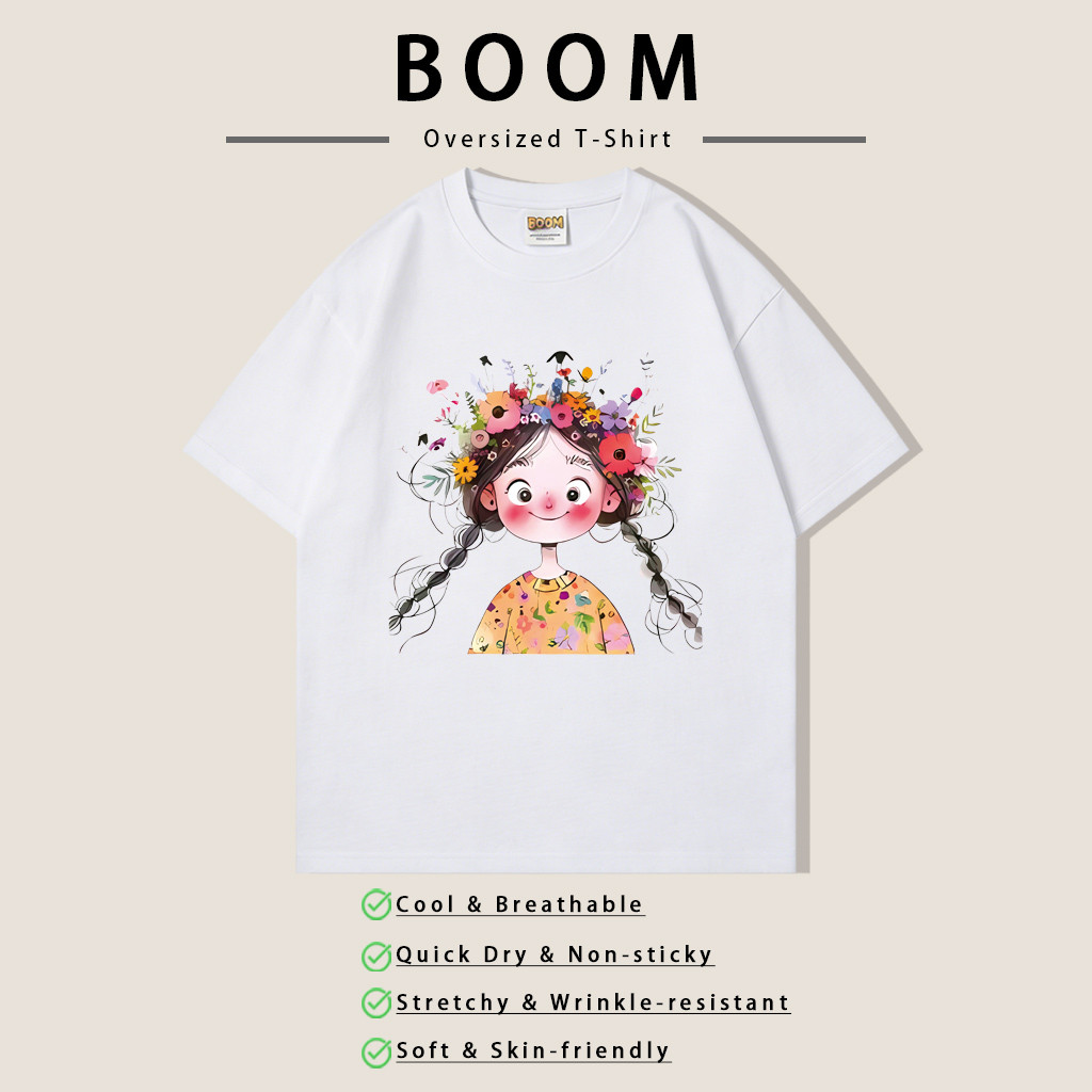 COD BOOM 🔥 ยอดนิยมเกาหลี ins🔥 พิมพ์การ์ตูนแขนสั้นผ้าฝ้ายสีขาวเสื้อยืดผู้หญิงฤดูร้อนหลวมครึ่งแขน