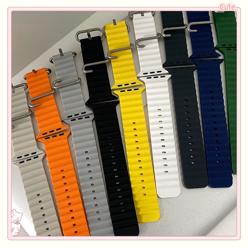 โอเชี่ยนสไตล์กีฬาสายนาฬิกาซิลิโคนสําหรับ  Watch Ultra 2 3 SE Series 11 10 9 8 7 6 5 38/40/41/42/44/45/46/49 มม.
