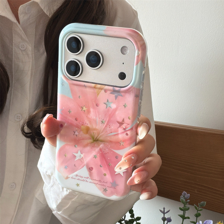 สําหรับIphone Case 17 Pro Max 16 Pro Max 15 Pro Max Star Pink Lily Flowerเคสโทรศัพท์