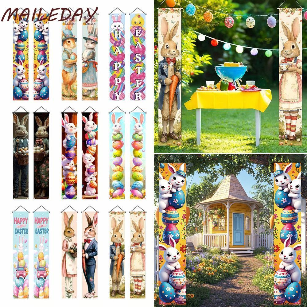 MAILE Happy Easter Couplet, Easter Celebration Vibrant Easter Door Banners, Cute Polyester Easter Do