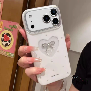 เคสไอโฟน13 16 17เคสชิมเมอร์หัวใจโบว์ป้องกันสงกรานต์ สำหรับ IPhone 17 16 12 13 15 11 14 Pro Max XR X XS 7 8 16 15 14 Plus