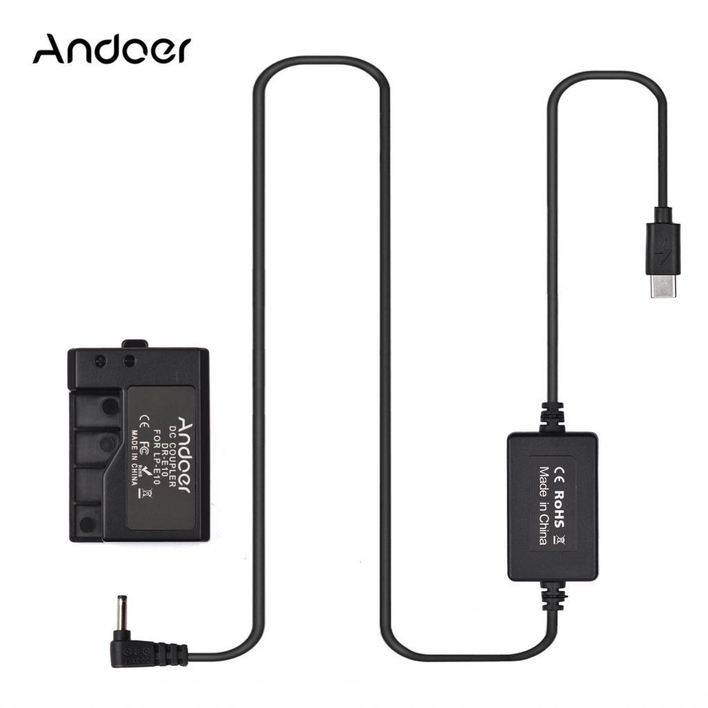 Happyday365-TH Andoer PD USB Type-C สาย DR-E10 Dummy แบตเตอรี่ DC Coupler LP-E10 สำหรับ Canon EOS Re