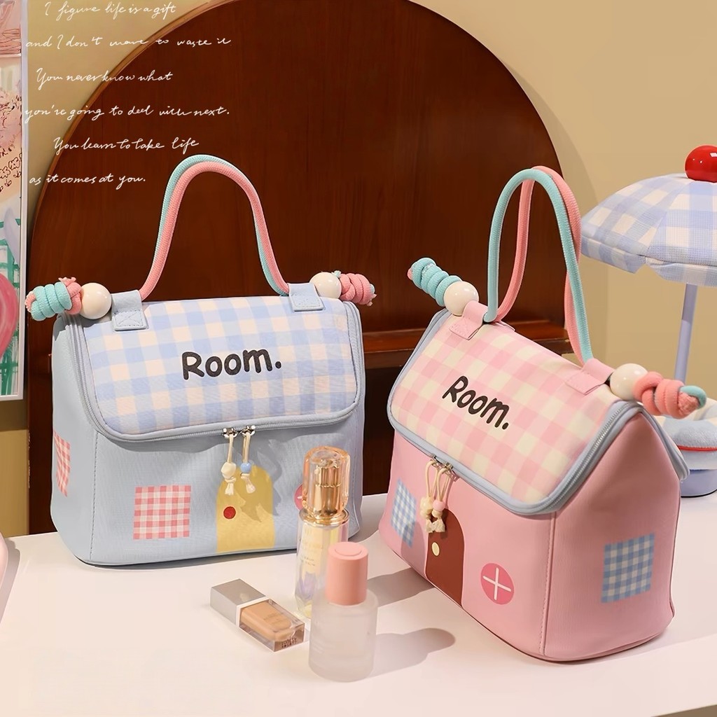 cosmetic bag กระเป๋าพกพา รูปบ้าน ความจุใหญ่ แบ่งพาร์ทิชัน อเนกประสงค์ แฟชั่น น่ารัก Hiday
