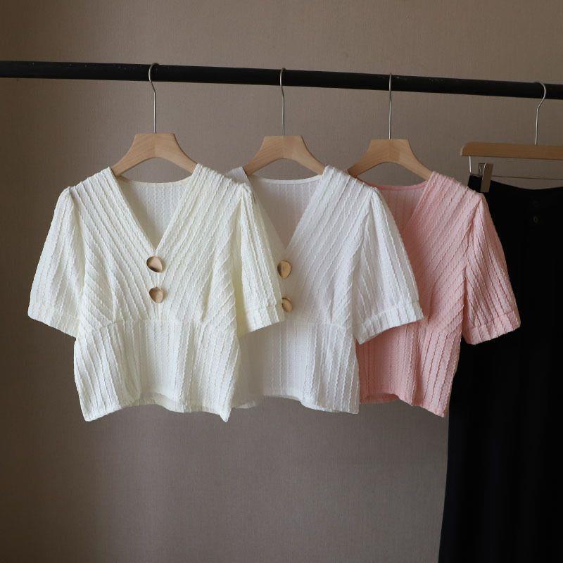 Match Look สามมิติเกาหลี tw Top เสื้อบางอินเทรนด์รุ่น Texture สองช่องสั้นสไตล์ Xia Bai korea สินค้าใ