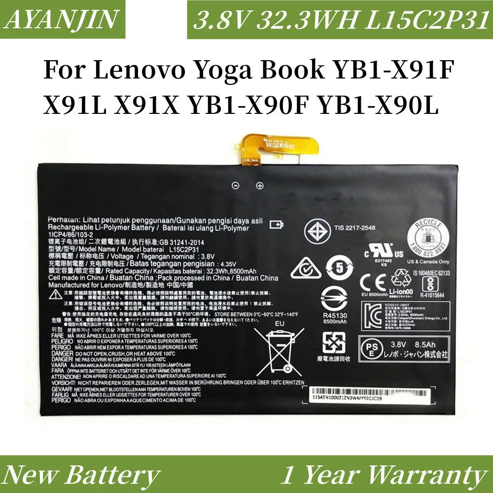 L15C2P31 3.8V 32.3WH/8500mAh Laptop Battery For Lenovo Yoga Book YB1-X91F X91L X91X YB1-X90F YB1-X90
