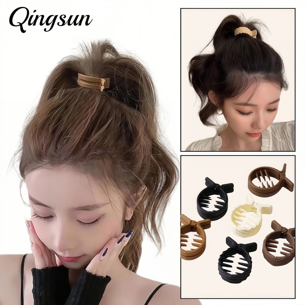 Qingsun กิ๊บหนีบผมสีเรียบสไตล์สตรีเพื่อความผ่อนคลาย มัดหางม้าสูง สบาย เหมาะกับการใช้งานประจำวัน "VO-54"-0
